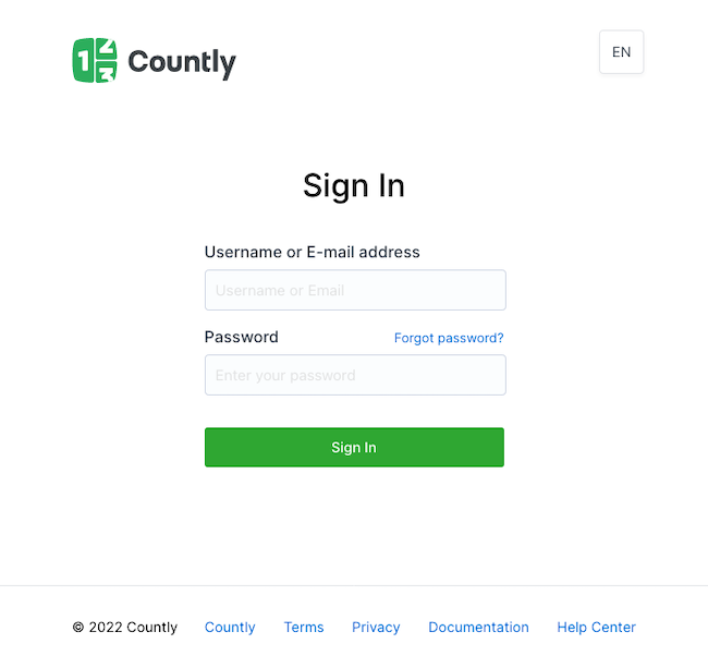 Countly login page Countly login page