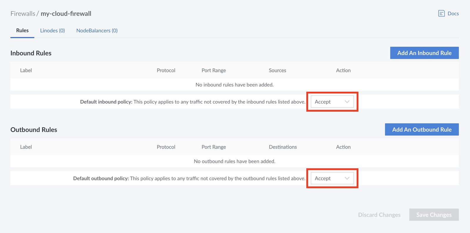 Default policy selection.