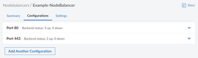 Screenshot of a NodeBalancer’s Configuration in Cloud Manager